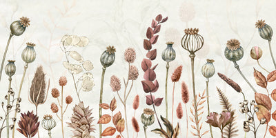 White Autumn Flowers Wall Mural